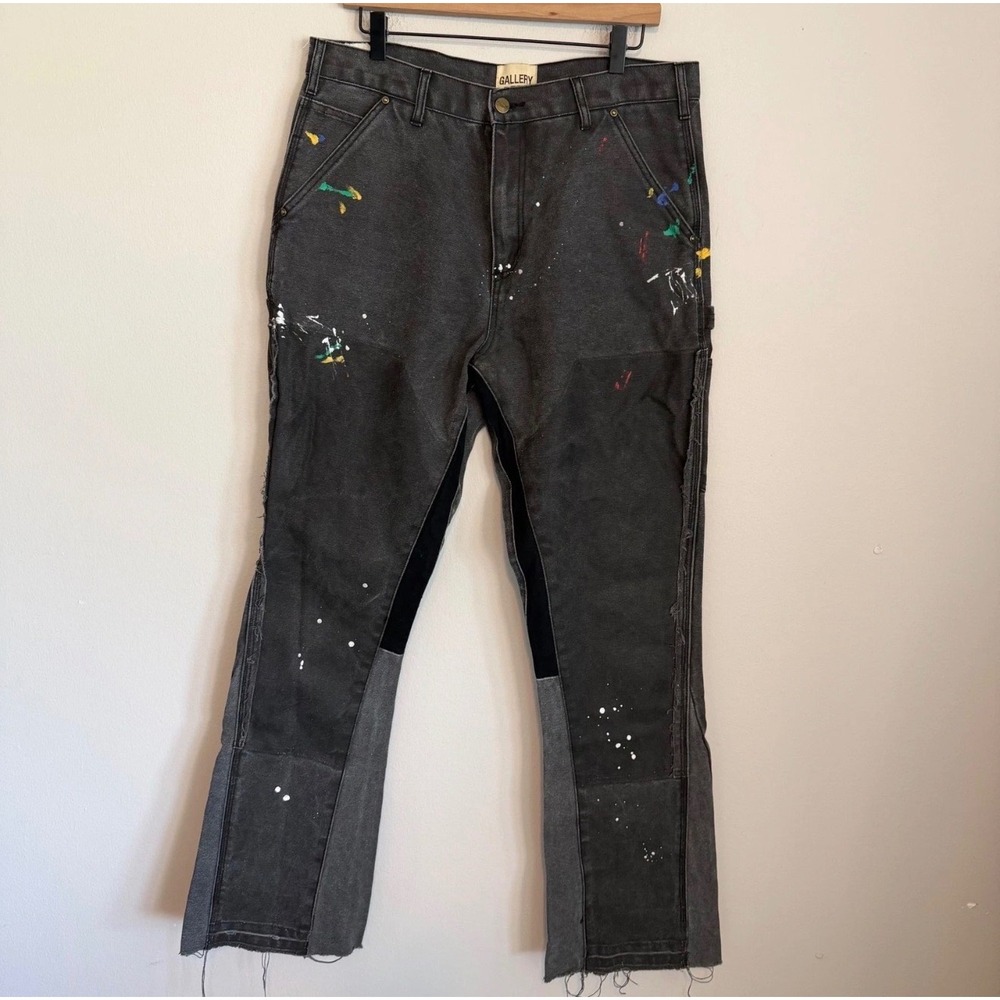 Gallery Dept Carpenter Flare jeans paint splatter 34 raw hem utility re worked